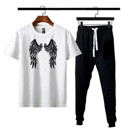Eagle Wings Printed Gym Wear Tracksuit For Men& Boys Tshirt & Trouser- White