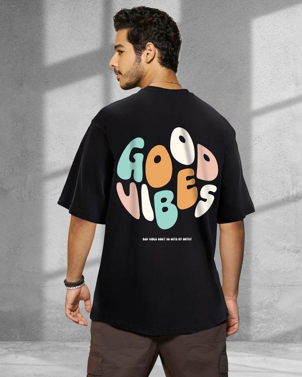 Men’s Black Good Vibes Typography Oversized T-shirt