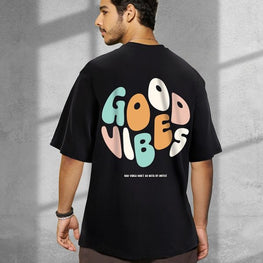 Men’s Black Good Vibes Typography Oversized T-shirt