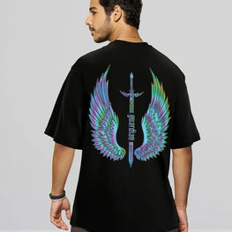Men’s Black Guardian Wings Graphic Printed Oversized T-shirt