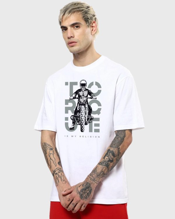 Men’s White Torque Graphic Printed Oversized T-shirt
